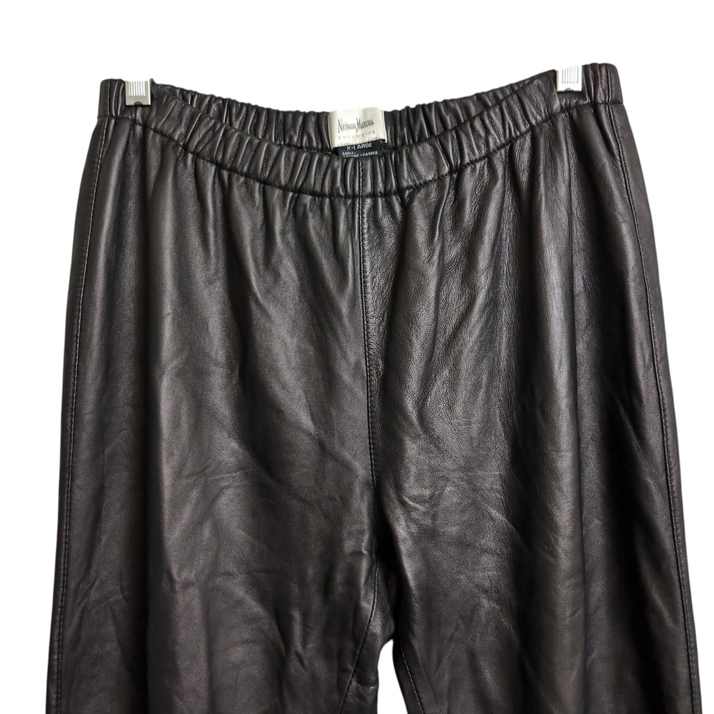 LUXE Neiman Marcus Black Genuine Leather Pull-On Trousers Elastic Waist XL - Picture 2 of 7